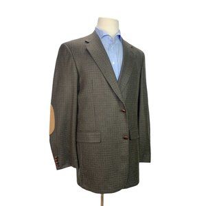 Austin Reed Brown Wool Houndstooth Blazer Jacket Sport Coat Elbow Patch 42L